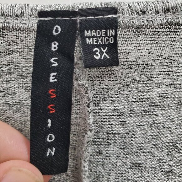 Obsession Woman's Gray Marled‎ Soft Asymmetrical Sharkbite Hem 3/4 Top Plus 3X - Picture 2 of 4